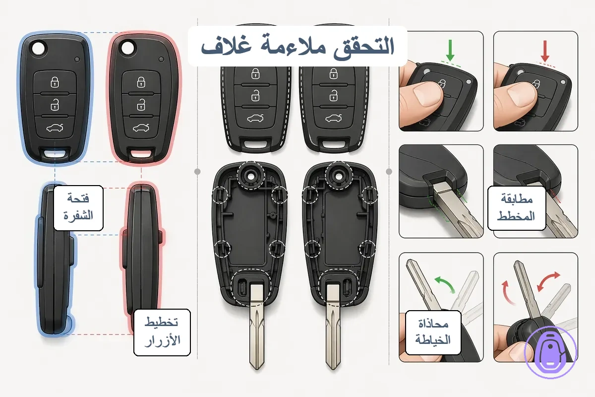 إشارات التحقق خطوة بخطوة لملاءمة غلاف مفتاح السيارة من الصور إلى الفحوصات الفيزيائية.
