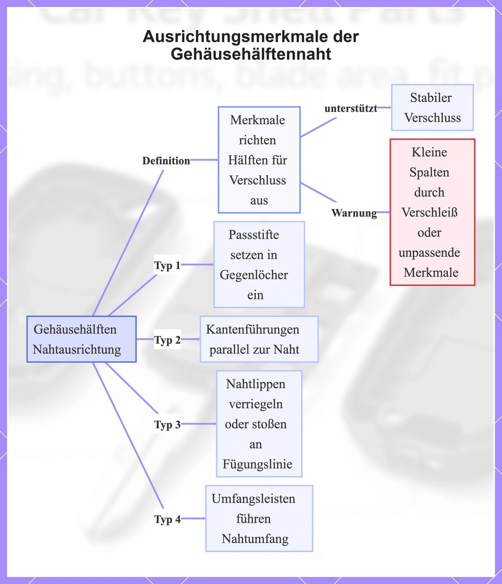Ausrichtungsmerkmale der Gehäusehälftennaht