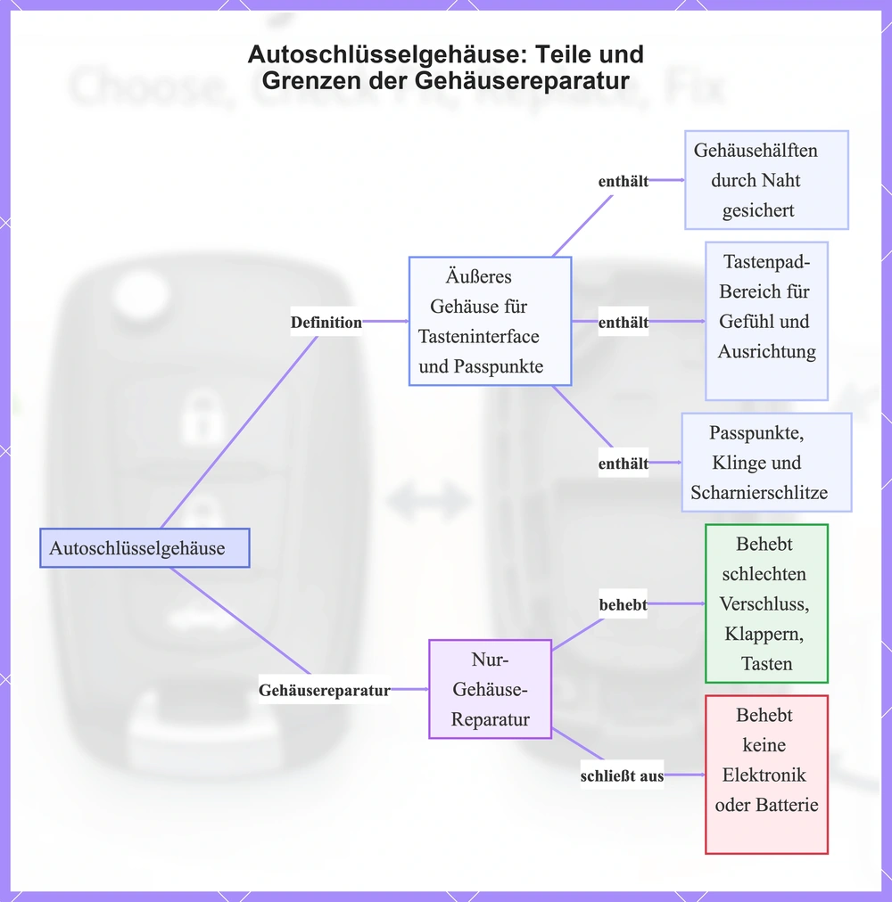 Autoschlüsselgehäuse: Teile und Grenzen der Gehäusereparatur