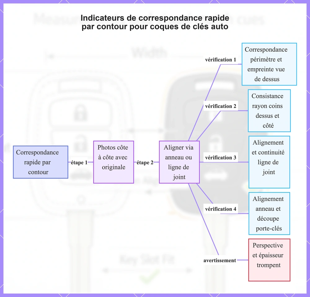 Indicateurs de correspondance rapide par contour pour coques de clés auto