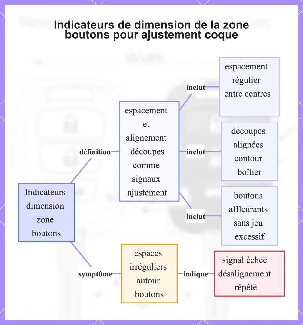 Indicateurs de dimension de la zone boutons pour ajustement coque