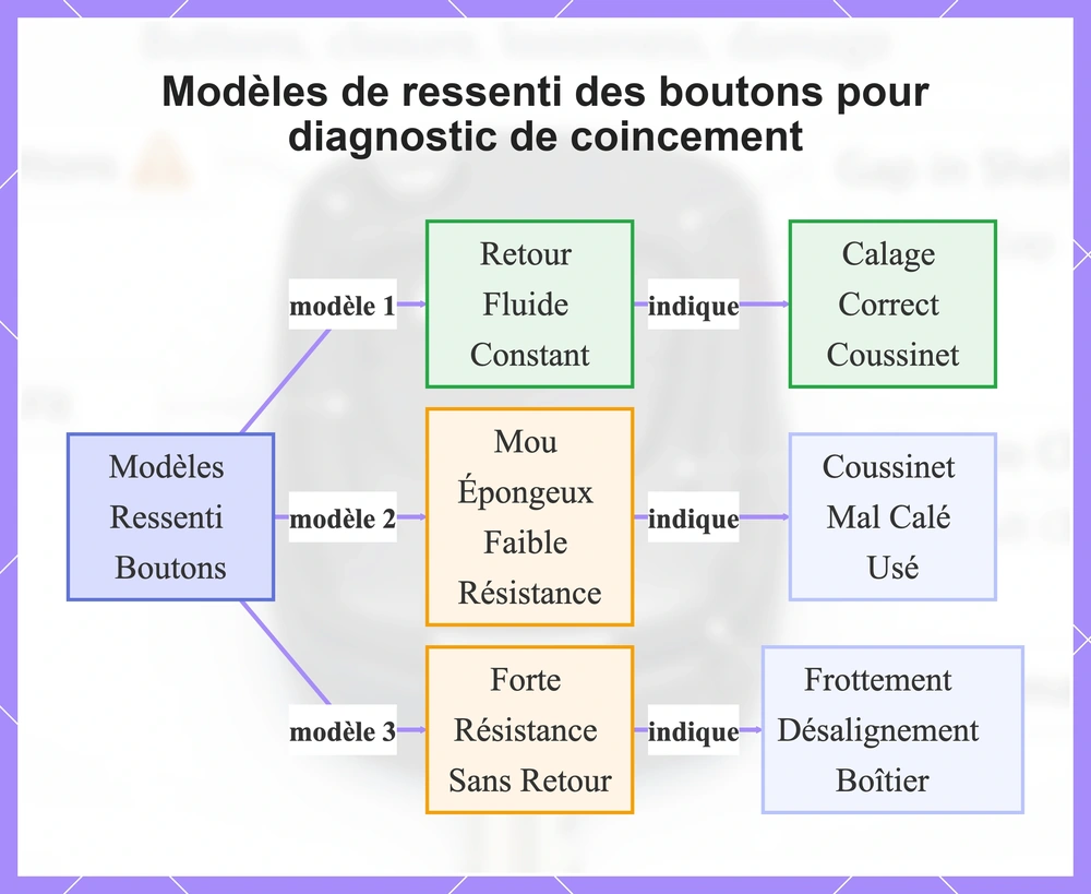 Modèles de ressenti des boutons pour diagnostic de coincement