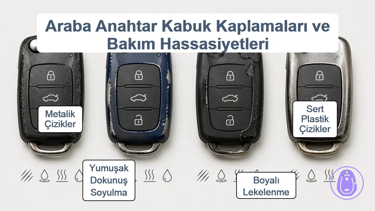 Anahtarlık kabı kaplamalarını ve her birinin hassas olduğu şeyleri gösteren karşılaştırma grafiği